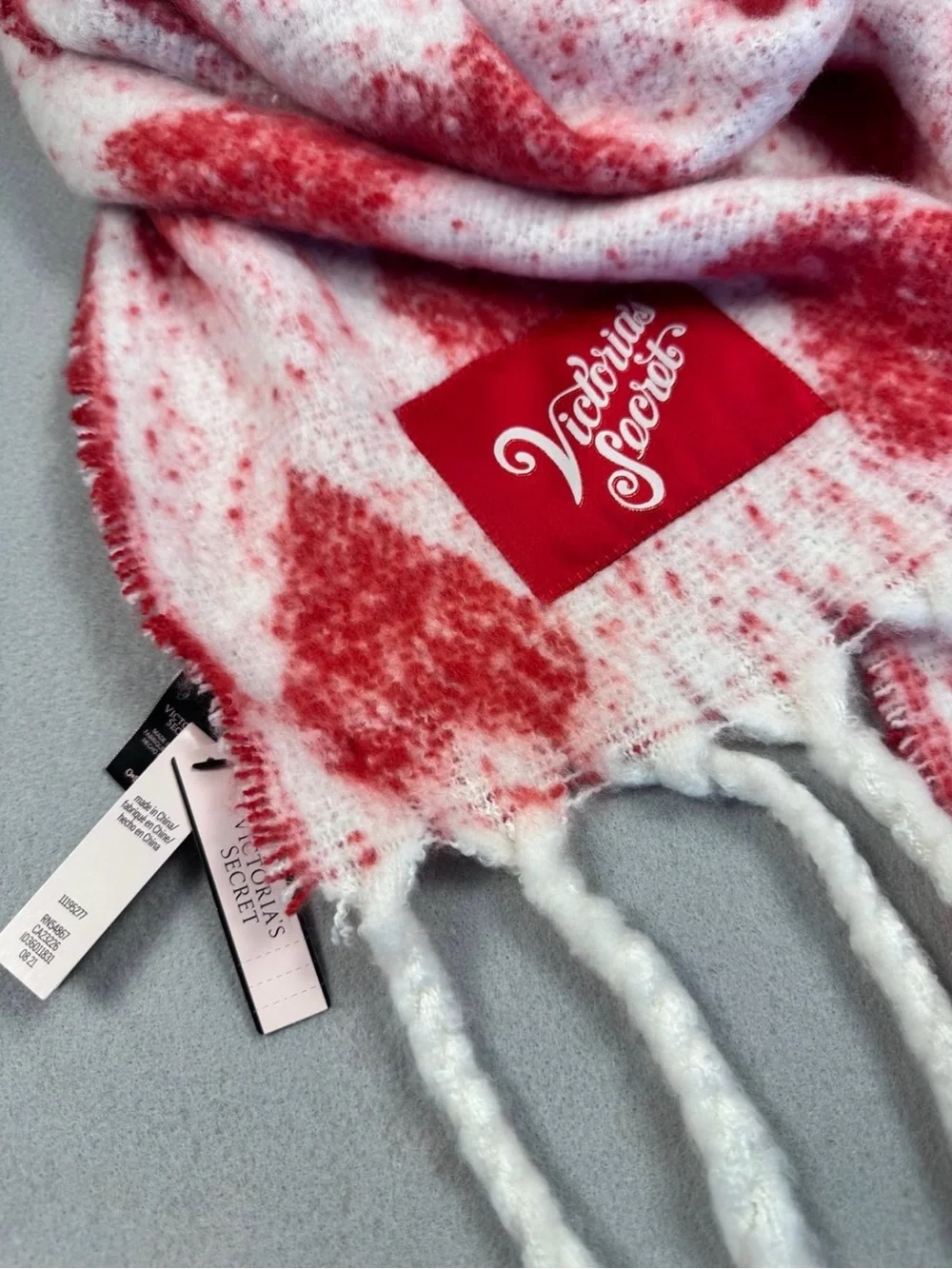 Victoria's Secret White and Red hearts Fringe Blanket Scarf